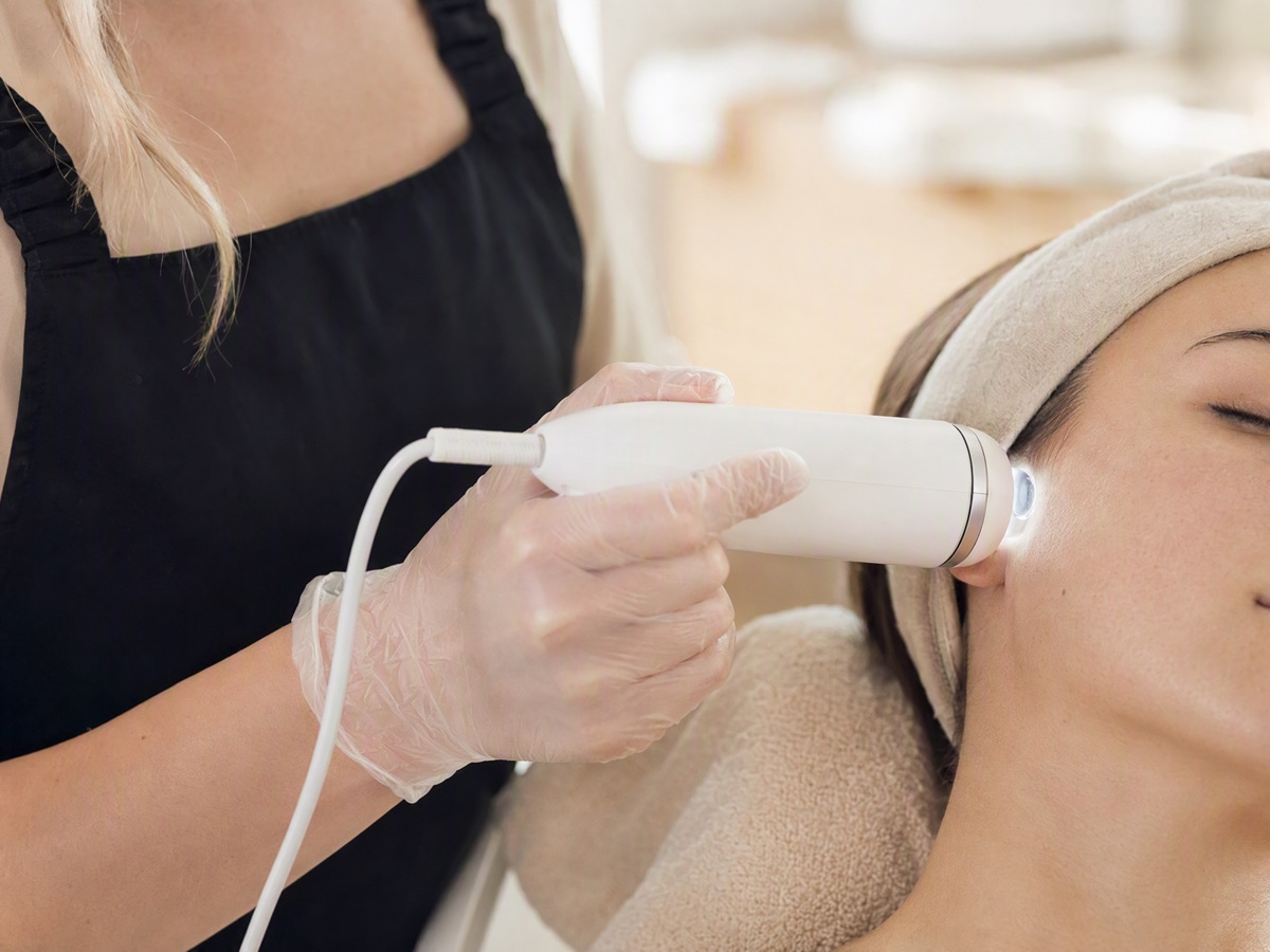 De huid wordt met een apparaat bekeken bij YR Beauty Clinic in Purmerend